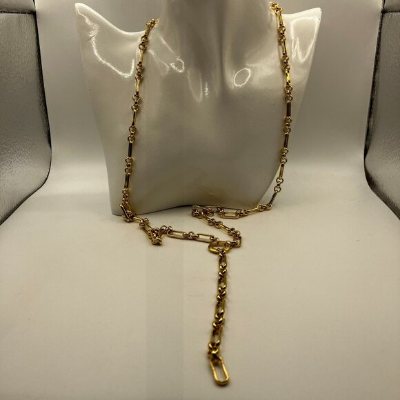 18k Real Gold Plated over Brass Y Lariat Paper Clip 18 inch Chain Shortest One - Picture 10 of 12